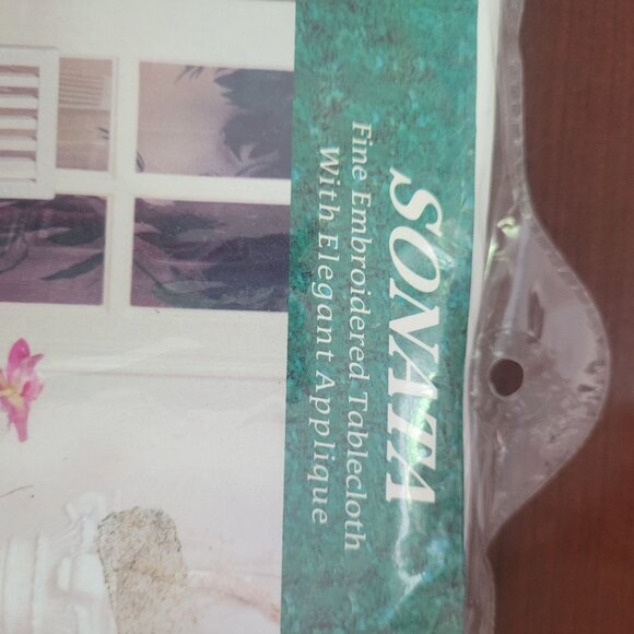 Sonata 54"x72" Embroidered Tablecloth With Applique White & Black Polyester - Picture 3 of 5